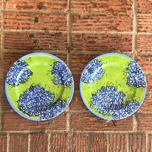 Set of 2 T Cabells Too Hand Painted Hydrangea Salad Plates From Hallmark 8 1/2”